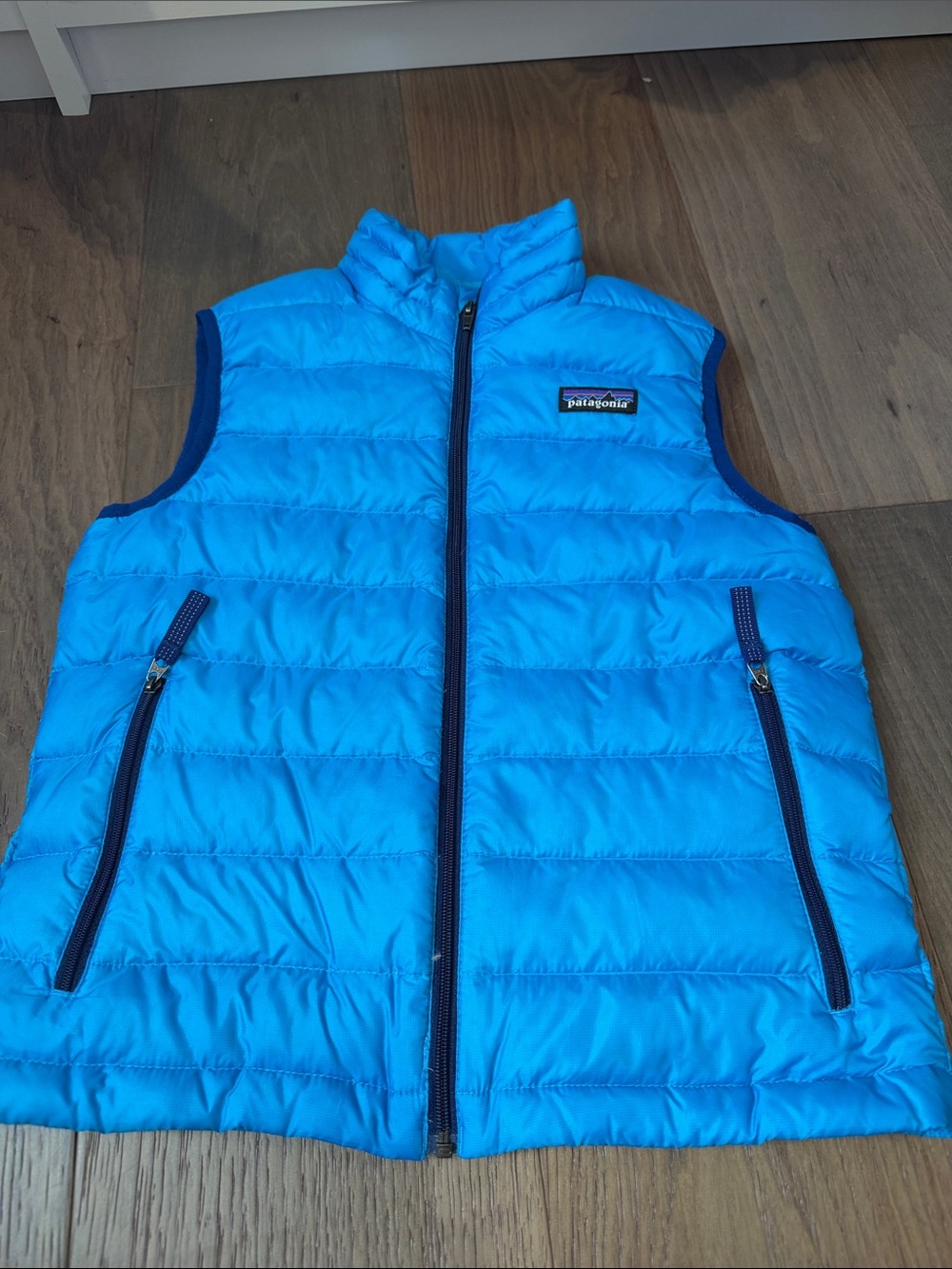 Patagonia Blue Quilted kids Puffer Vest with Navy Trim